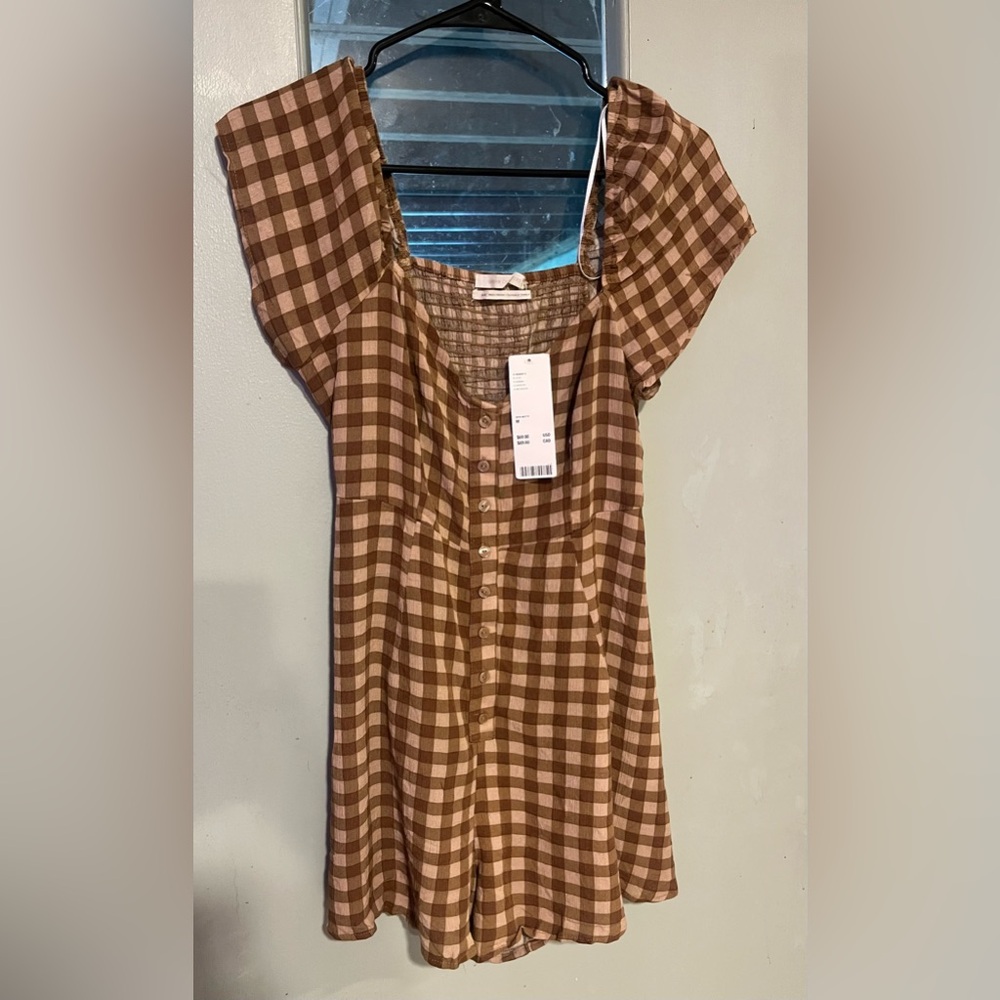 Plaid milkmaid mini romper urban outfitters
